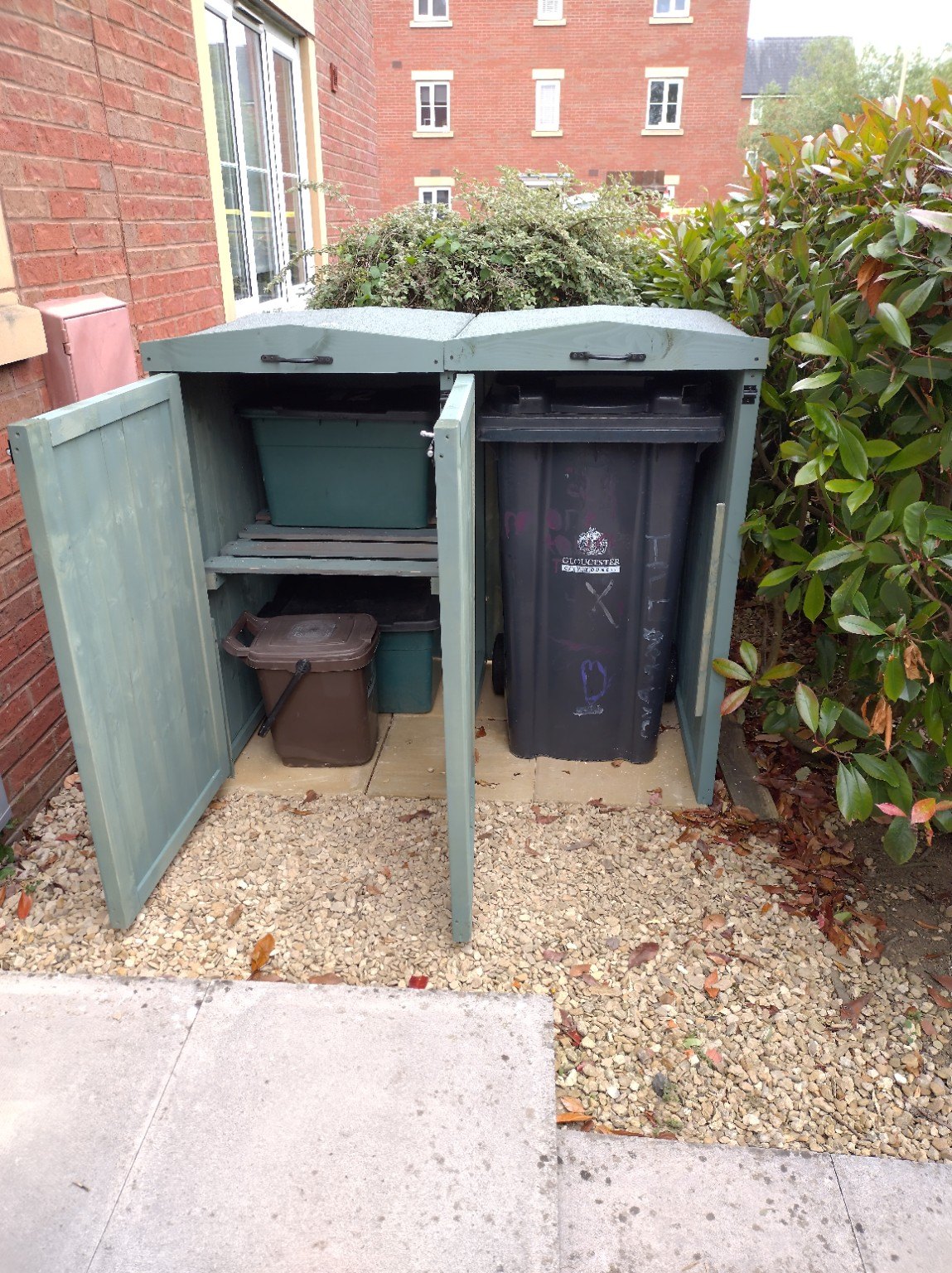 Wheelie bin and recycling storage together