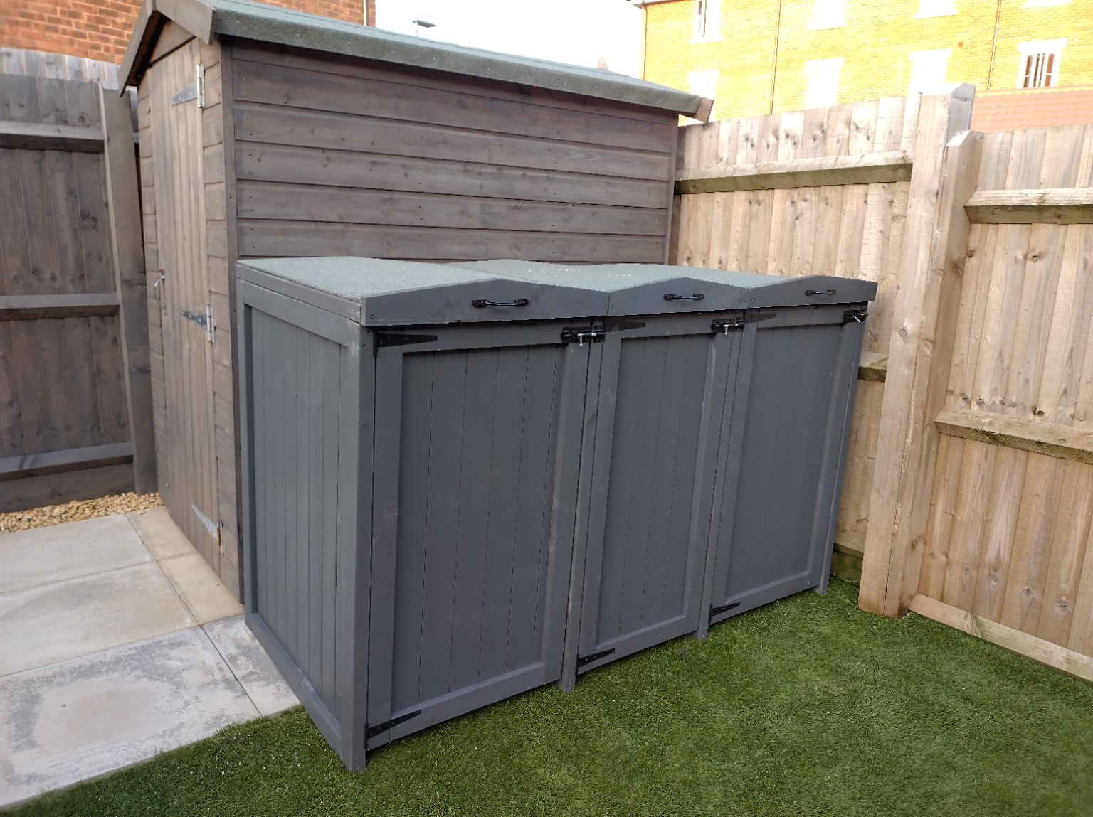 Grey storage on a lawn