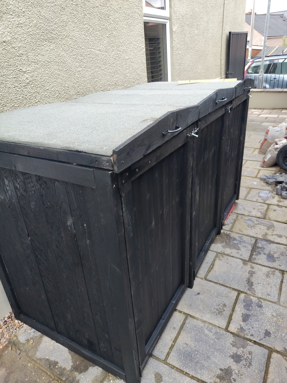A longer store in a dark finish